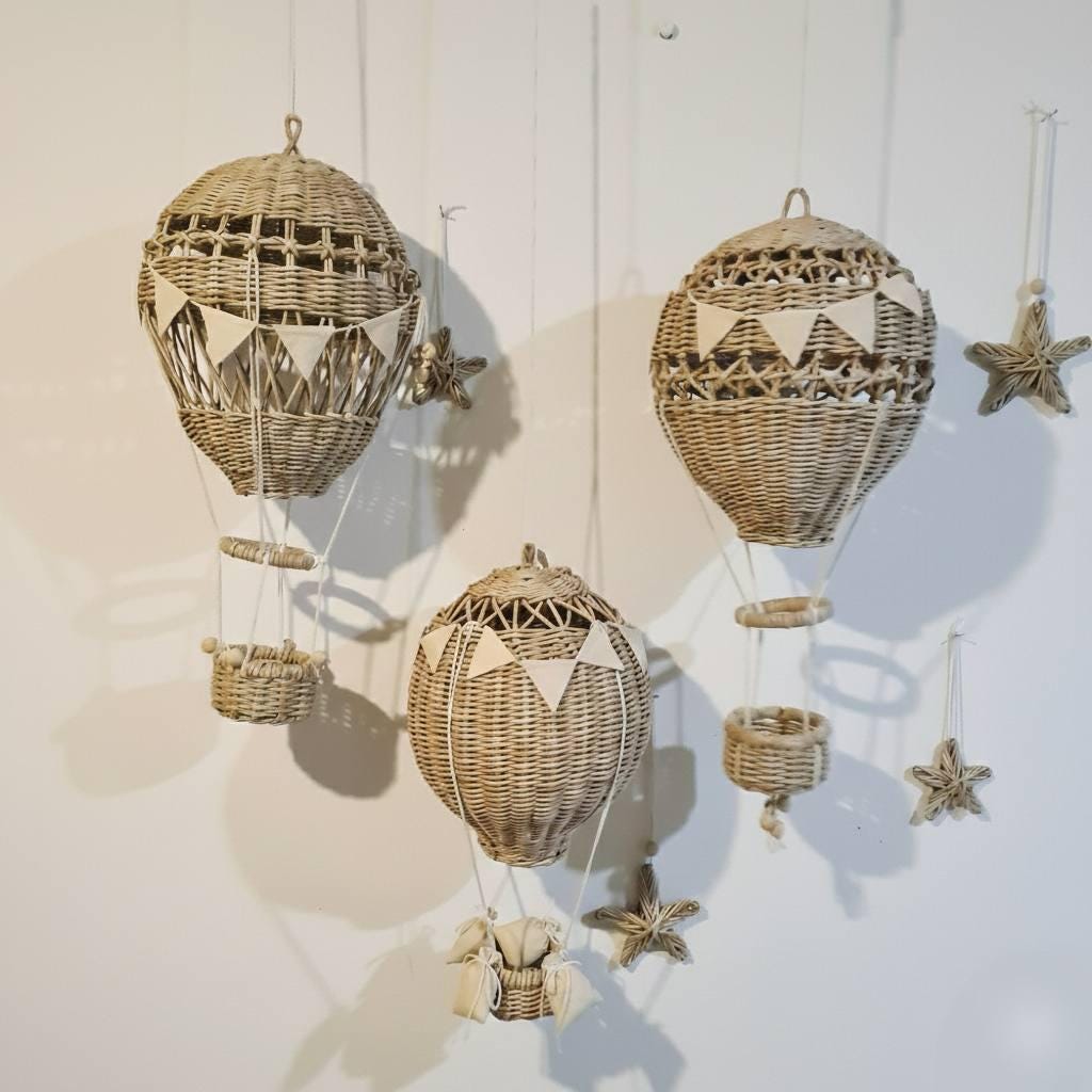 Wicker Hot Air Balloon Nursery Decor • Handmade Eco Vine Mobile - Etsy