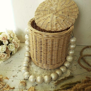 Wicker bag with wooden pearl handle Handbag wicker Summer bag Beach bag Straw bag Jane Birkin basket Fashion bag Stylish wicker bag beige bag