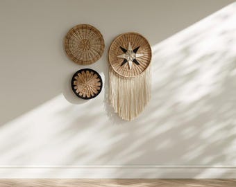 Juego de cestas de mimbre estilo bohemio: decoración de mimbre hecha a mano