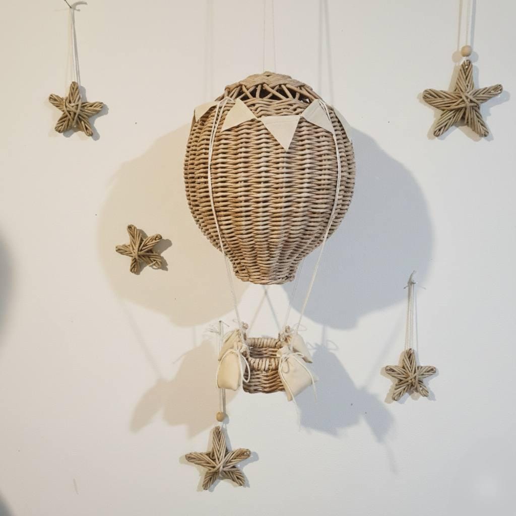 Wicker Hot Air Balloon Nursery Decor • Handmade Eco Vine Mobile - Etsy