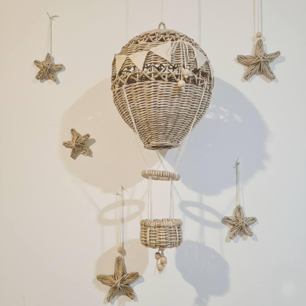 Wicker Hot Air Balloon Nursery Decor • Handmade Eco Vine Mobile - Etsy