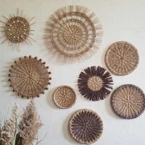 Set of 8 Boho Wicker Wall Baskets: Decorative Cozy Room Decor