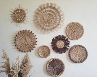 Set of 8 Boho Wicker Wall Baskets: Decorative Cozy Room Decor