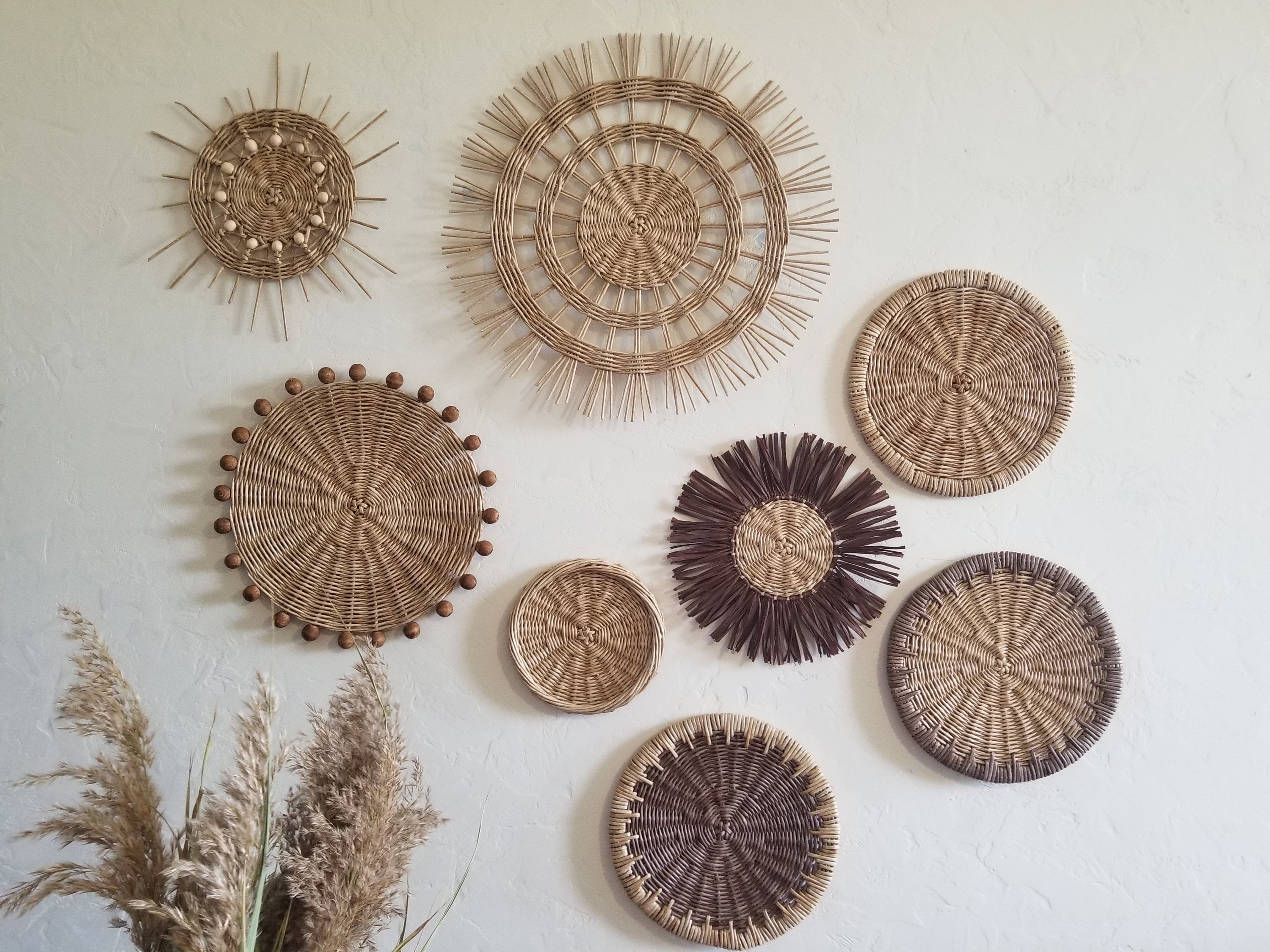 Set of 8 Boho Wicker Wall Baskets: Decorative Cozy Room Decor - Etsy