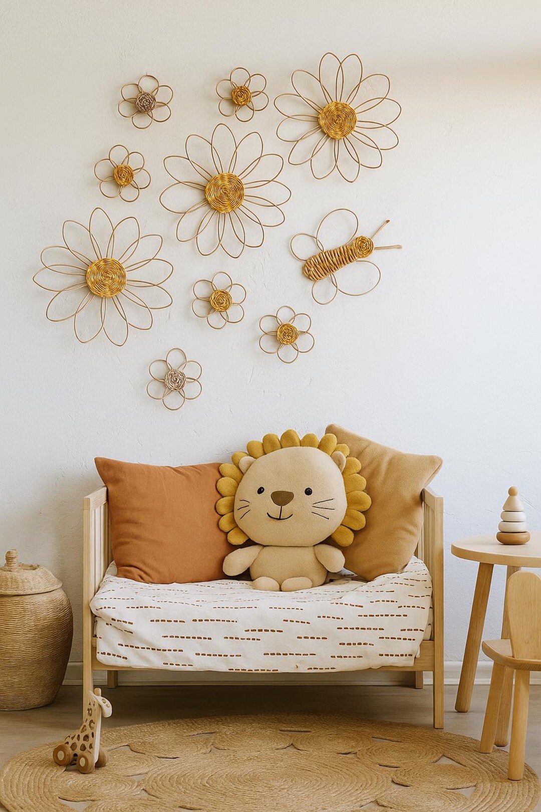 Wicker Daisy & Butterfly Wall Decor: Boho Nursery Set - Etsy