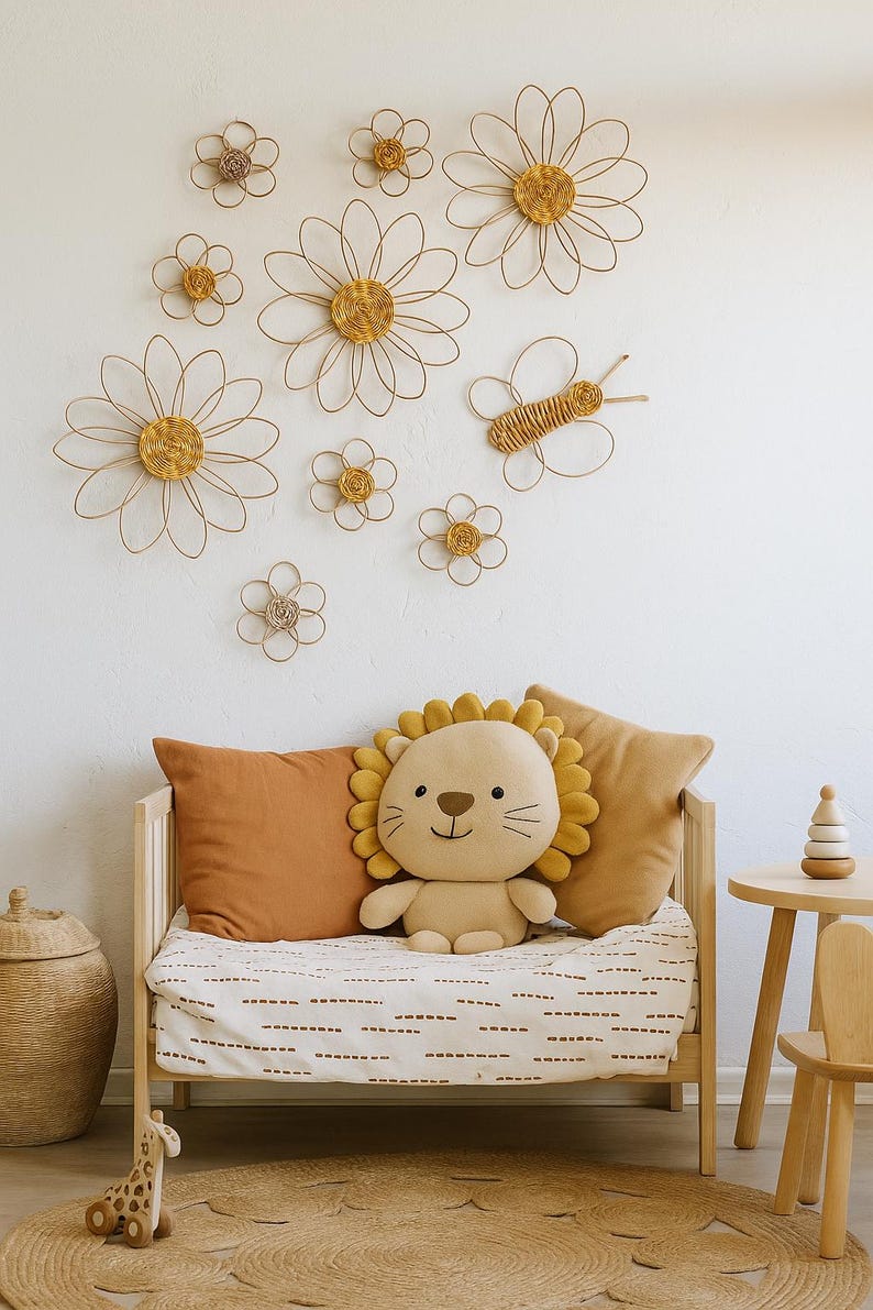 Wicker Daisy & Butterfly Wall Decor: Boho Nursery Set - Etsy