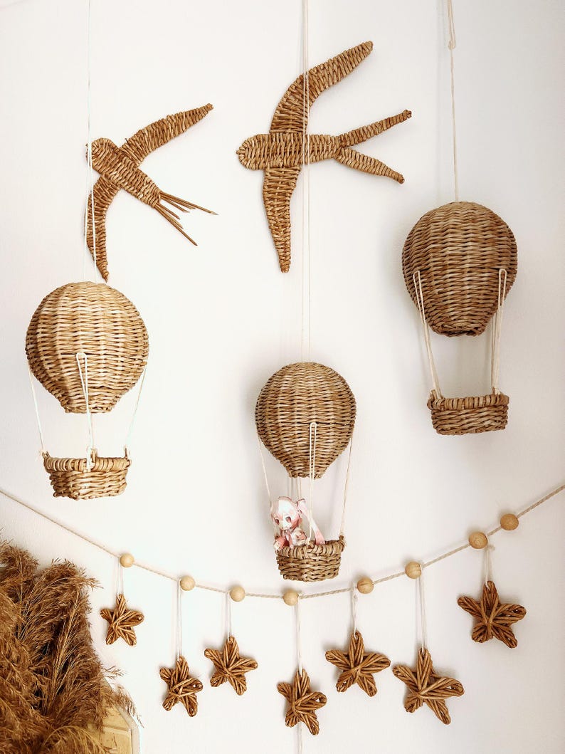 Wicker Hot Air Balloon Nursery Mobile: Boho Baby Room Decor - Etsy