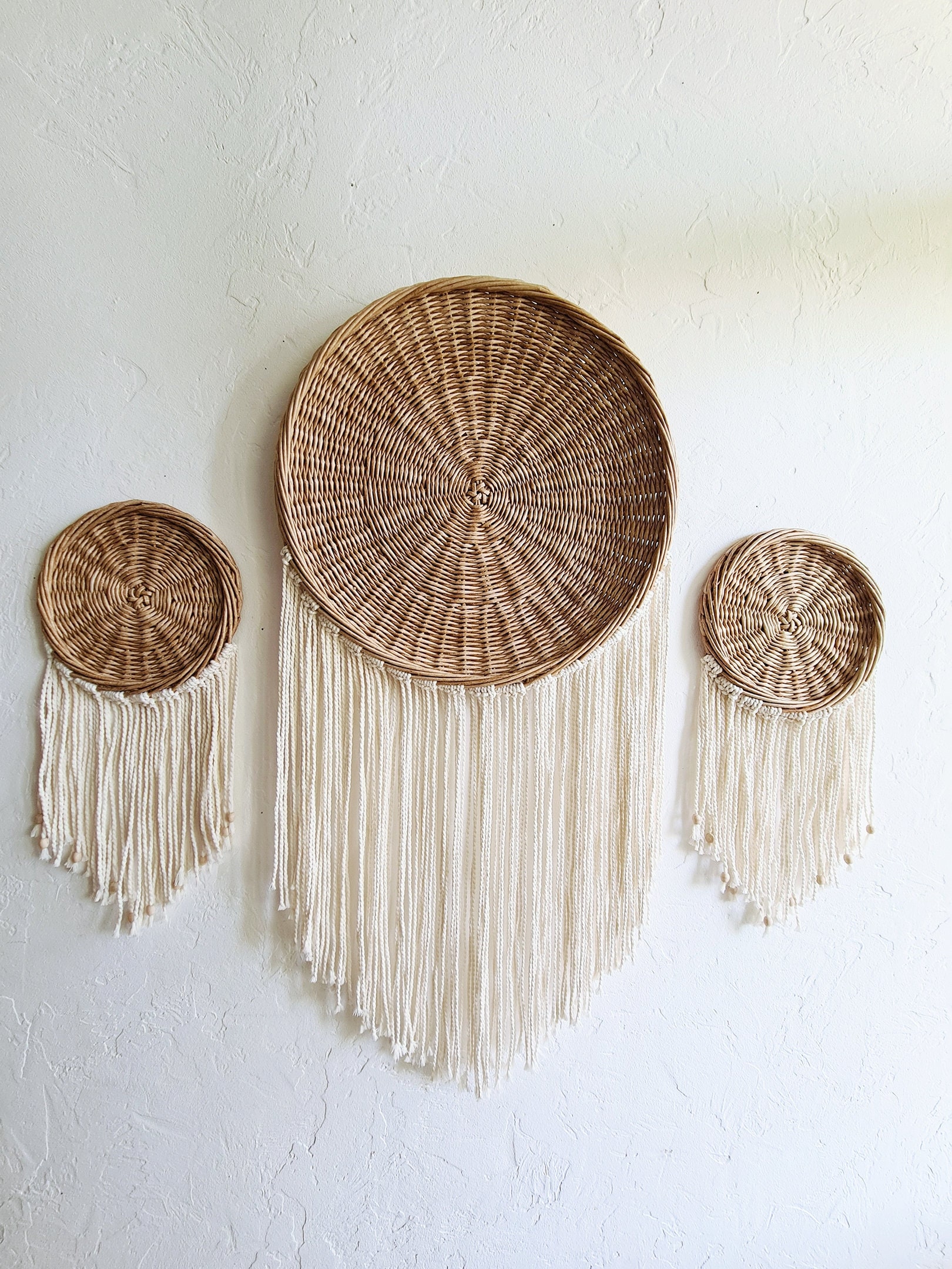 Boho Wicker Wall Baskets Set: Handmade Wall Decor With Fringe - Etsy