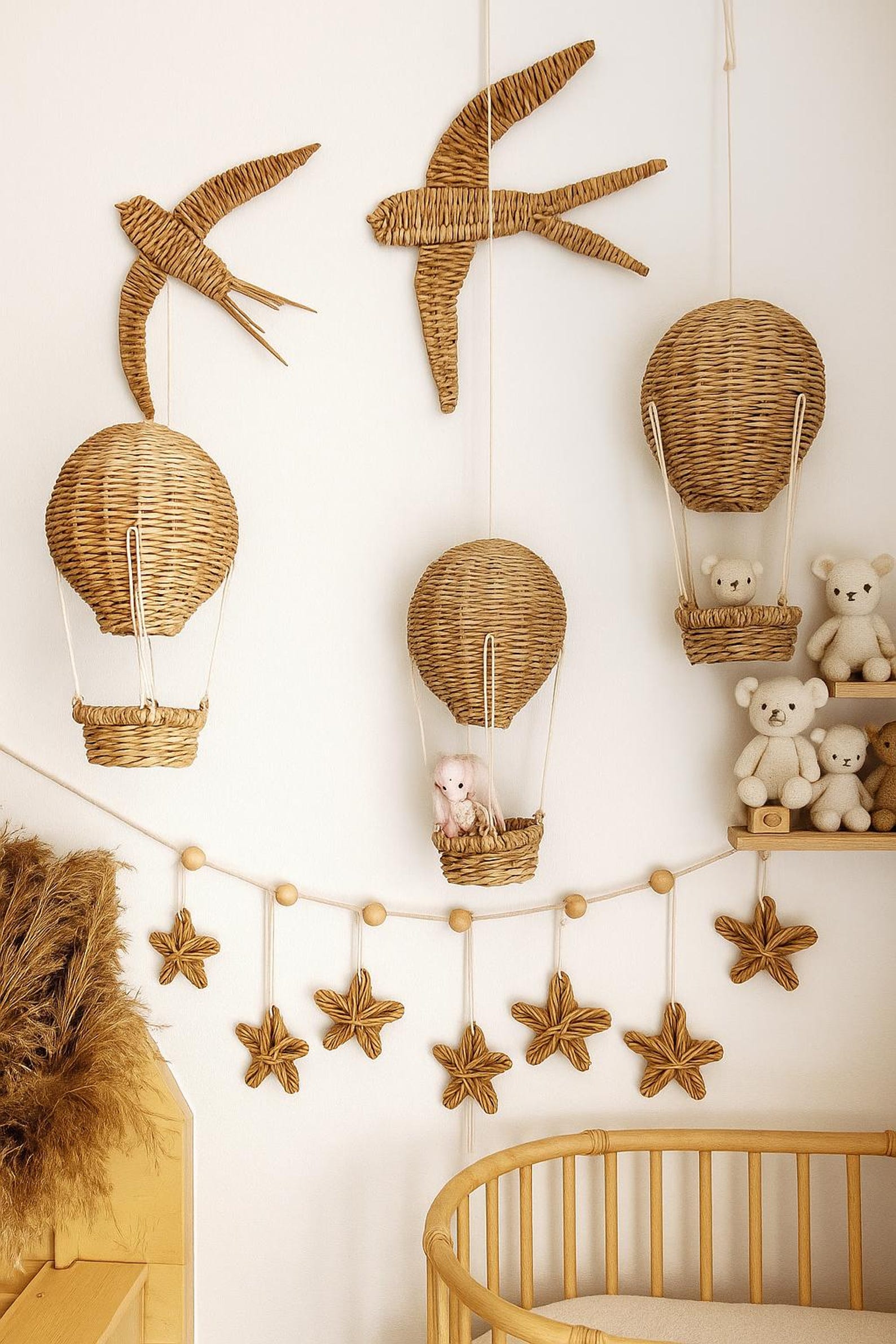 Wicker Hot Air Balloon Nursery Mobile: Boho Baby Room Decor - Etsy