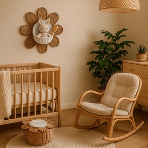 Wicker Flower Wall Basket: Boho Nursery Decor, Crib Organizer