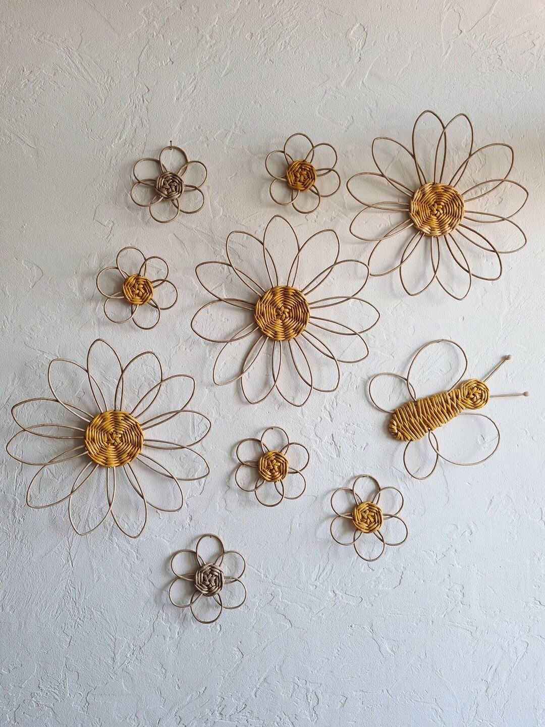 Set of 10 Wall Hanging Basket Flower Daisy Butterfly Boho Wall Decor