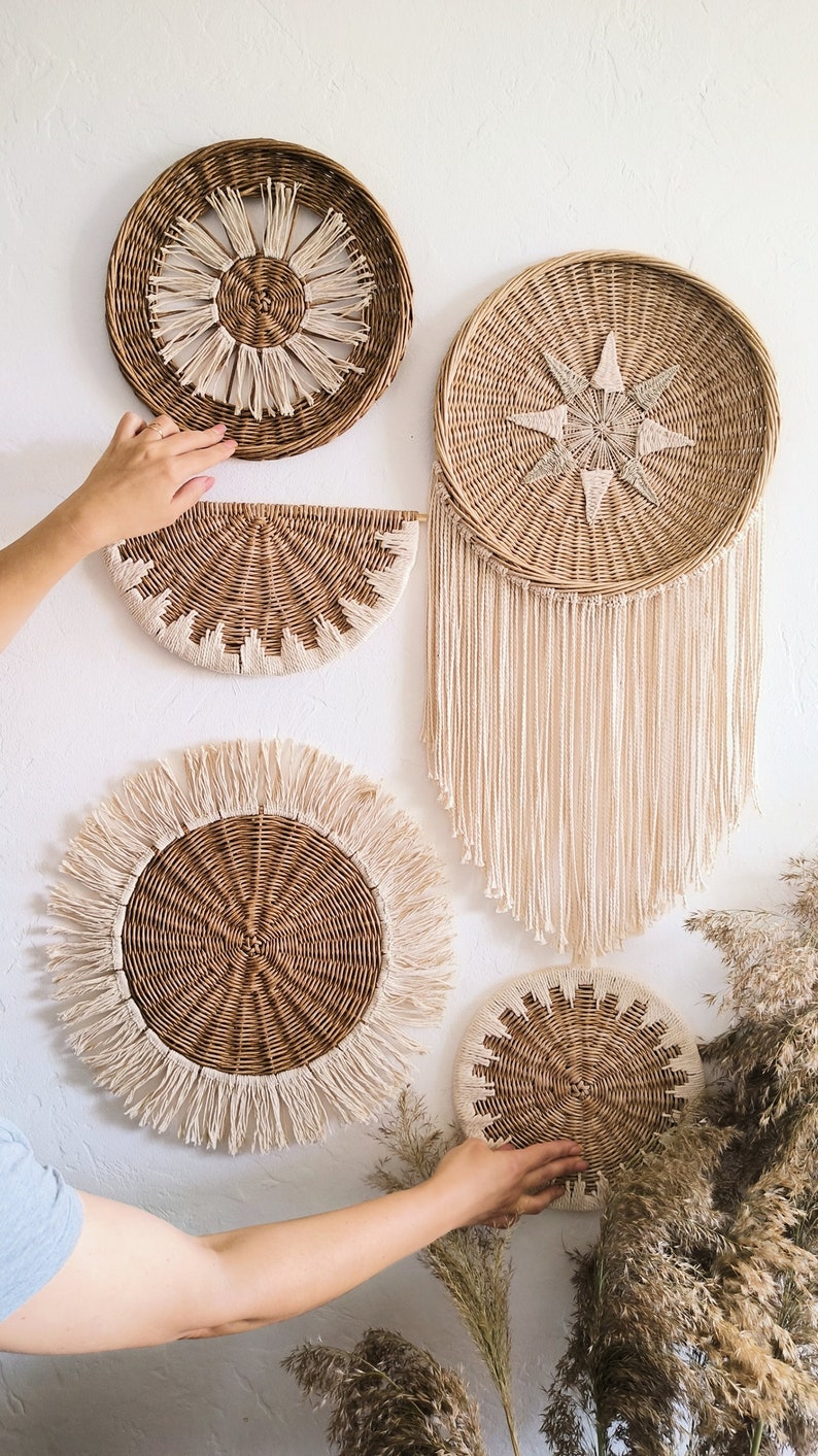 Set Wall Baskets Boho Wall Baskets Boho Wall Decor Decorative Etsy