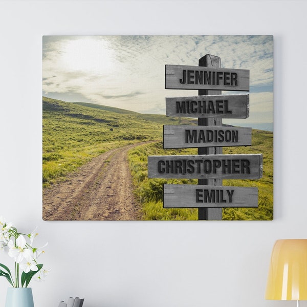 Custom Family Name Country Road Canvas, Multi-Names Crossroad Canvas, Family Name Wall Art, Personalized Canvas, Gifts for The Family