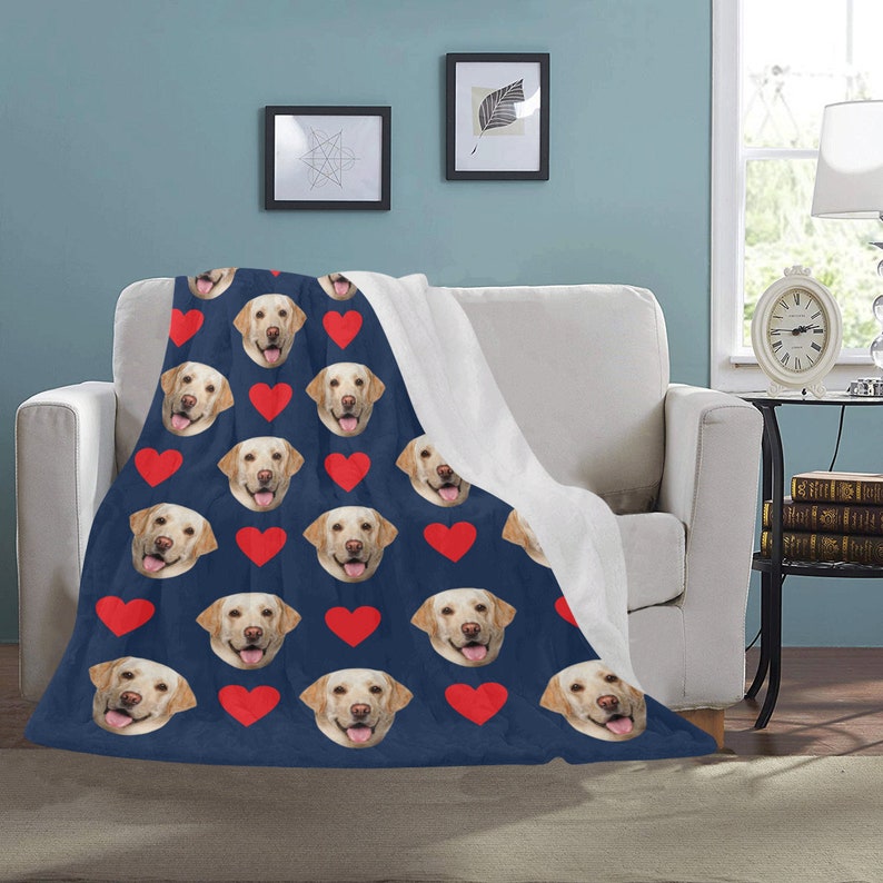 Custom Dog Photo With Hearts Sherpa Fleece Blanket Put Your Etsy