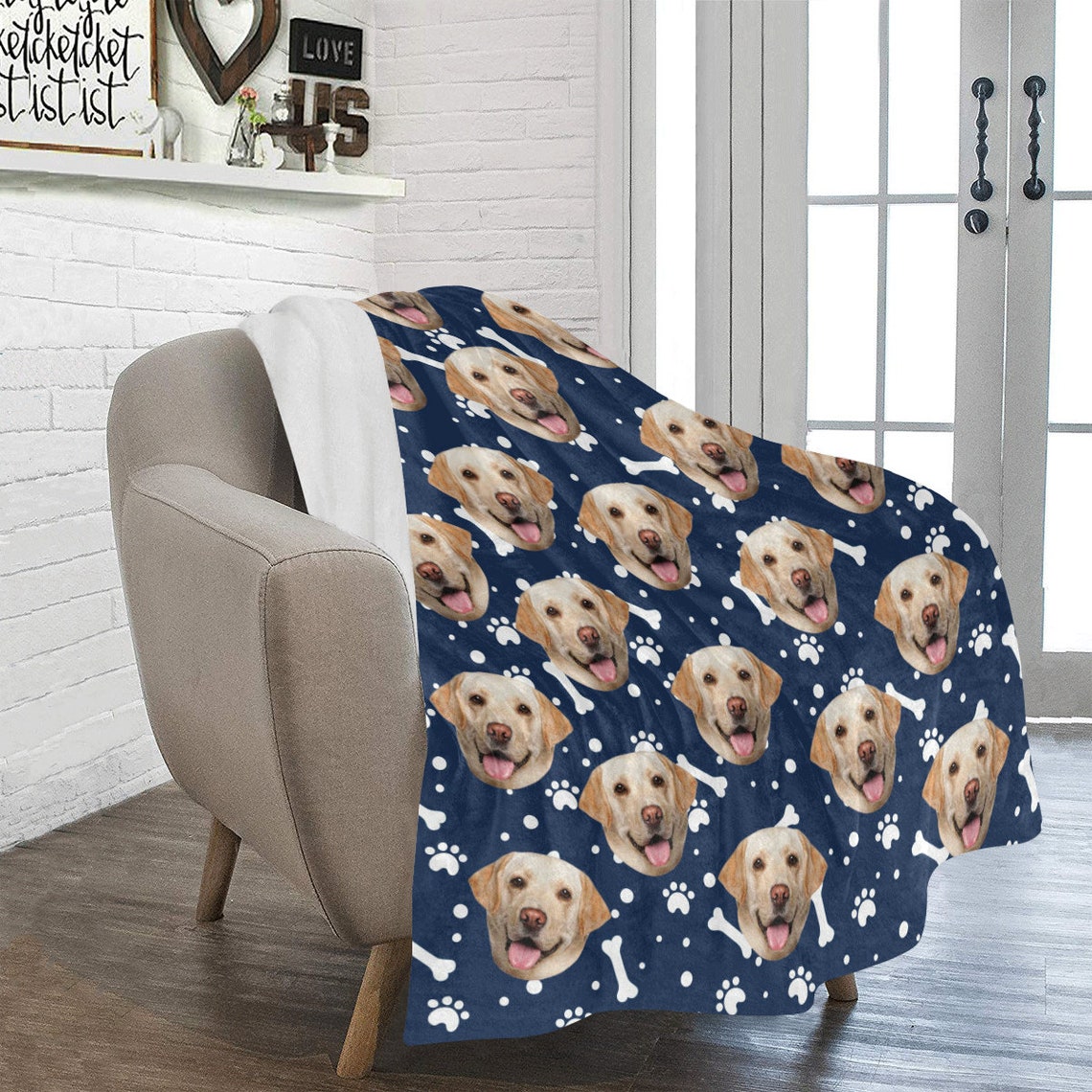 Custom Dog Photo Sherpa Fleece Blanket Put Your Cat or Dog Etsy