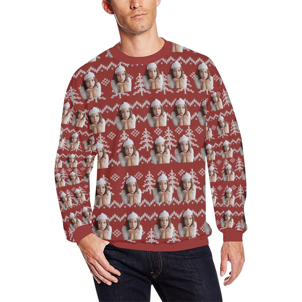 CustomCatFace Custom Ugly Christmas Sweater, Put Your Face on Custom Unisex Sweatshirt, Personalized Xmas Party Gift, Christmas Vacation, Family Christmas