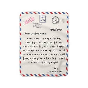 Manta de correo aéreo personalizada, manta de postal, manta de carta escrita a mano, para nuestra hija, manta de hito de lana Sherpa personalizada