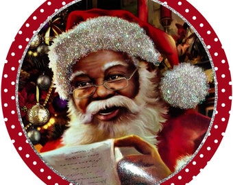 African American Santa Sign, Santa Wreath Sign, Christmas Sign, Holiday Decor, Wreath Attachment,  Christmas Decor, Sweet Magnolia, Nonni