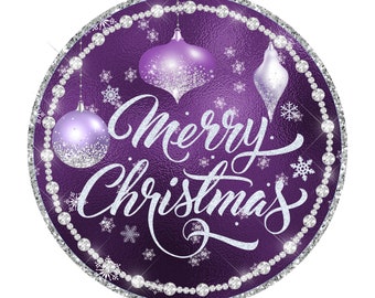 Purple and Silver Merry Christmas Ornament Sign, Christmas Wreath Sign, Christmas Ornament Sign,  Door Hanger, Sweet Magnolia, Nonni