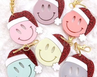 Smiley face with Santa hat keychains