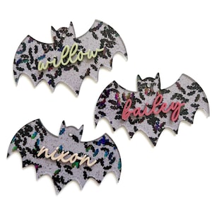 Glitter confetti bat tags // acrylic name tags// halloween tags// boo baskets