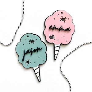 Spooky cotton candy tags //acrylic name tags// halloween tags// boo baskets