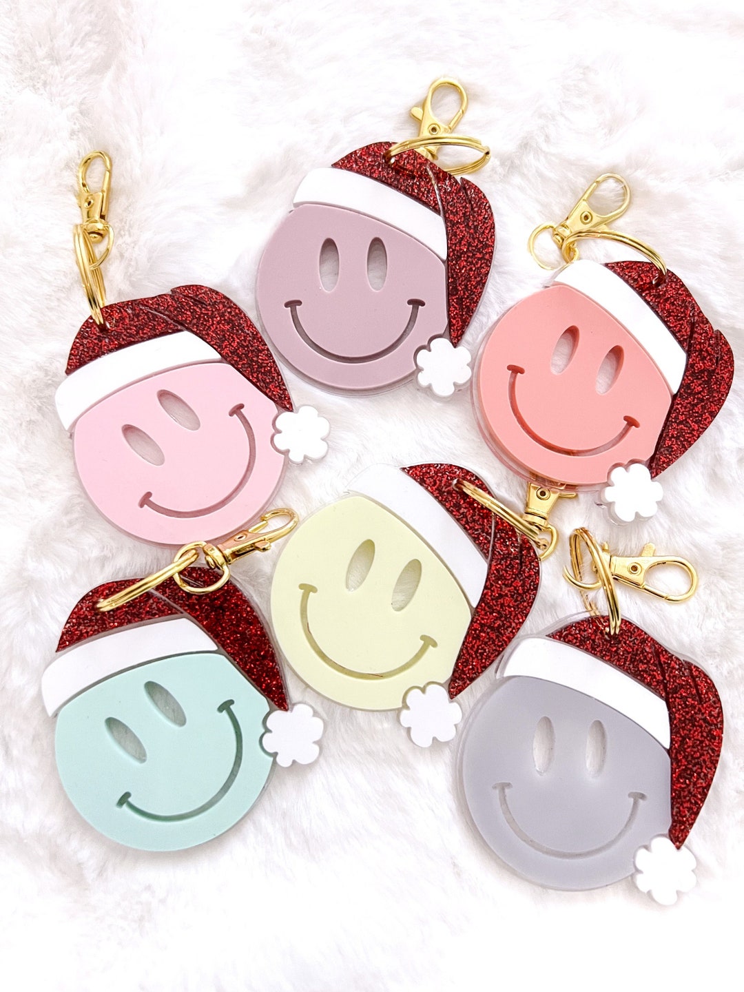Smiley Face With Santa Hat Keychains - Etsy