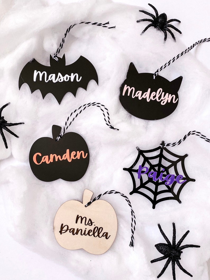 Custom Halloween Name Tags // Acrylic name tags // Wooden name Etsy