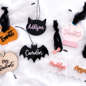 Personalized Halloween name tags// acrylic name tags// wooden name tags