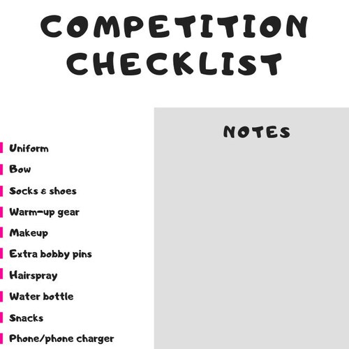 Cheer Competition Checklist Cheer Comp Packing List What to Etsy