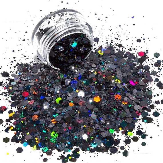 Midnight Chunky Mix - Chunky Glitter - Holographic Glitter - Holographic Chunky Glitter - Tumbler Glitter - Holographic Black Glitter