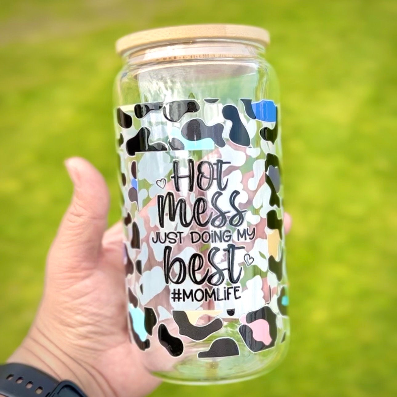 Hot Mess Glass Tumbler - Mom Life Tumbler - 16oz Clear Glass Can - Mom ...