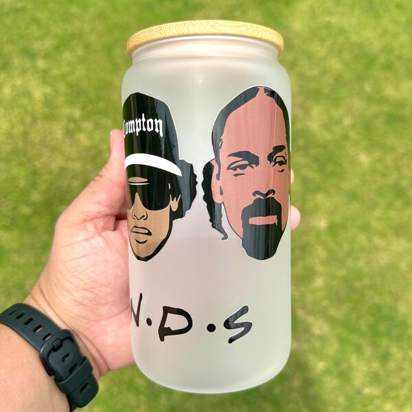 90's Rappers - Glass Can Tumbler - 16oz Frosted Glass Can - Bamboo Lid And Straw Included -  Ready To Ship - Gift Ideas - Free Shipping