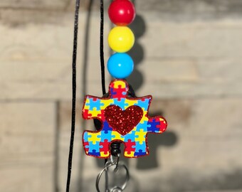 Autism Badge Reel, Nurse Badge Reel, Beaded Badge Reel, Lanyard Badge Reel, Puzzle Piece Badge Reel, Ready To Ship