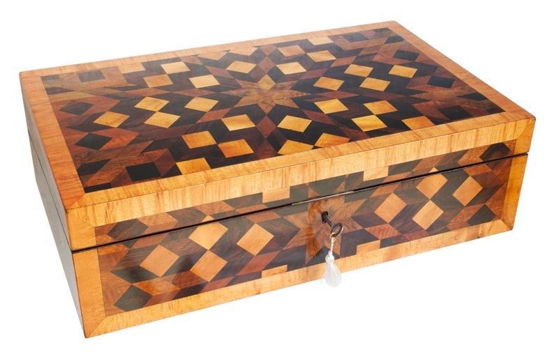 Antique Continental Parquetry Campaign Writing Slope Folding Lap Desk 19th Century