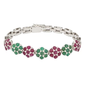 Sterling Silver 925 (20.8g including stones) Ruby and Emerald Stone-set Bracelet