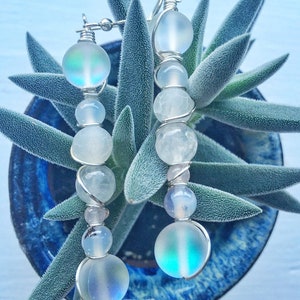 Color changing natural gemstone silver earrings— quartz, rose quartz, mirror moonstone