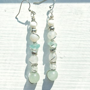 Natural Gemstone Earrings, Ocean Tone Earrings, Silver & Blue Unique Dangles, Jade Earrings, Quartz Earrings, Seaglass Earrings, Agate Stone