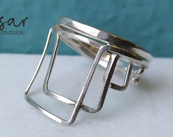 Square Ring, Statement Ring Sterling Silver 30th Birthday Gift For Women, Minimalist Art Modernist Ring, Geometric Abstract ring