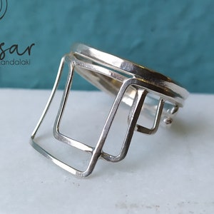 Sterling Silver Square Ring, Open Band Ring, Abstract Silver Ring, Statement Ring, 30th Birthday Gift For Women, Geometric Modernist Ring