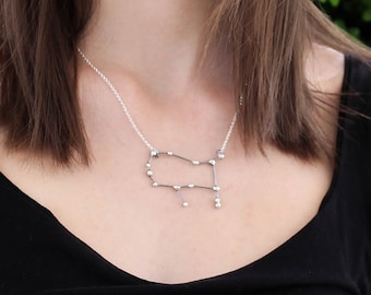 Gemini Zodiac Sign, Sterling Silver Star Constellation Necklace, Constellation Large Pendant, Woman Zodiac Pendant