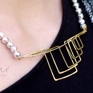 Sterling Silver Square Necklace: Gold Plated Geometric Pendant