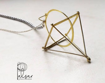 Gold Pyramid Pendant Necklace: Geometric Hematite & Sterling Silver
