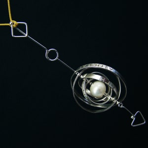 Magic Staff Artistic Alchemy Necklace Kinetic Rings, Five Elements Spinner Necklace & Real Pearl, Sterling Silver Rotating Rings Kinetic Art