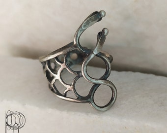 Oxidized Silver Snake Ring, Unique Fine Jewelry Open Ring, Greek Mythology Art Goddess Athena Ring, Silver Cool Rings For Women