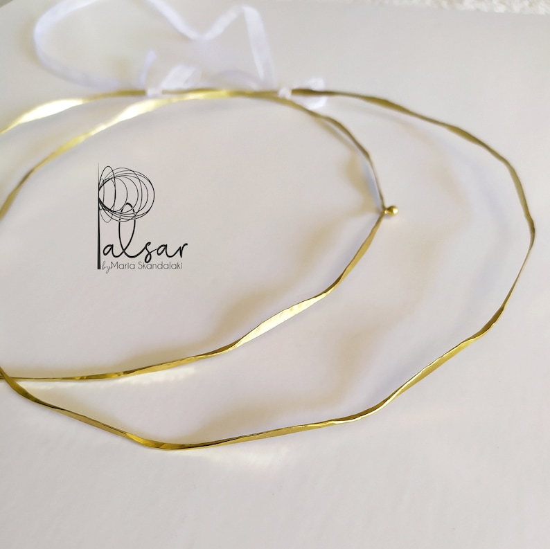 Greek Orthodox Wedding Crowns, Gold Plated Hand Forged Brass Wedding Jewelry, Greek Stefana, Silversmith Jewelry Artisan Metalwork