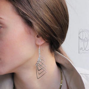 Modern Sterling Triangle Earrings, Silver Kinetic Earrings, 30th Birthday Gift For Women Unique Fine Jewelry Modern Art Aesthetic Earrings