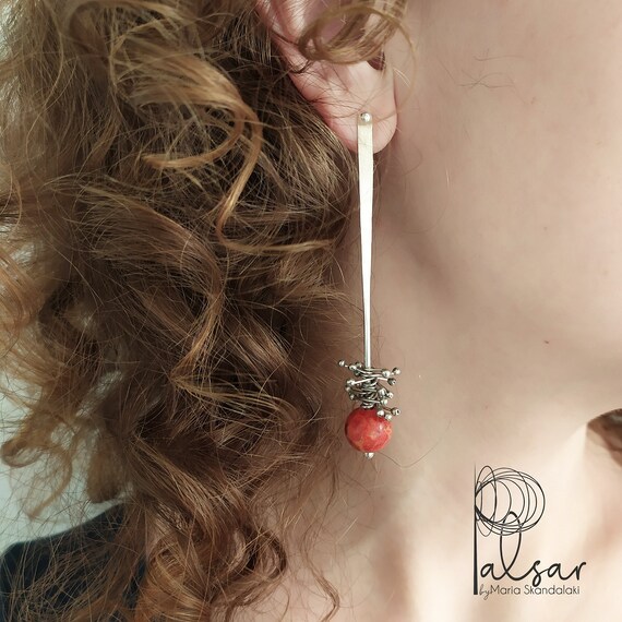 Boucles D'oreilles Anciennes Corail Et Perle Fine - Plaqué Or, Tige Argent 925, Fermoir Clous