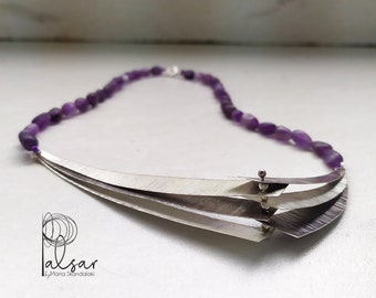 Large Kinetic Necklace, Amethyst Necklace Sterling Silver, Kinetic Jewelry, Unique Fine Jewelry, Double Sided Necklace Aesthetic