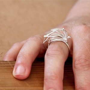 Modern 925 Silver Intricate Ring, Abstract Silver Ring, Silver Aesthetic Architecture Jewelry 30th Birthday Gift For Women